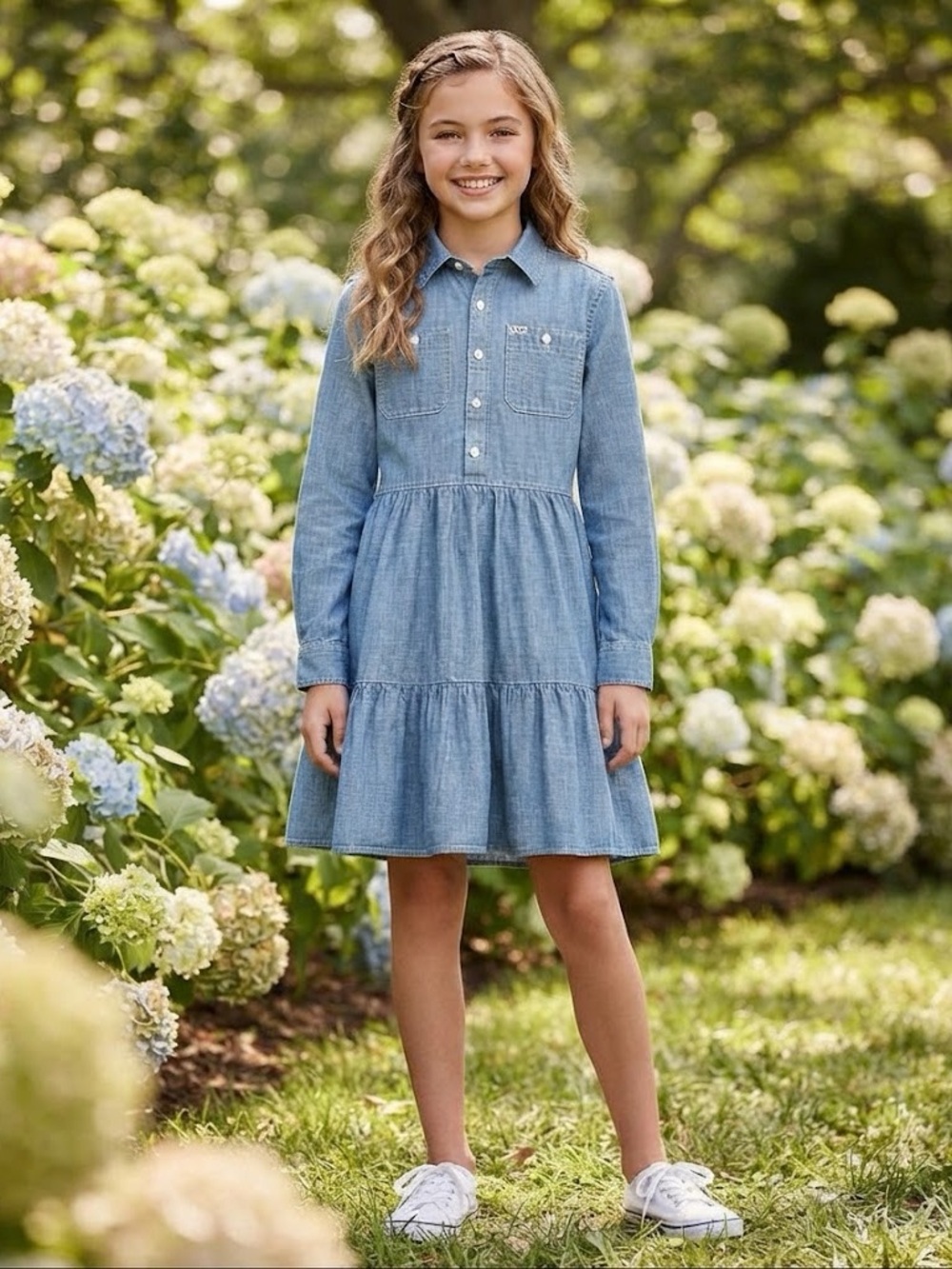 NWOT Polo by Ralph Lauren Light Blue Chambray Tiered Shirt Dress